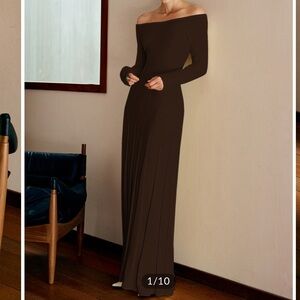 COMMENSE Brown Off Shoulder Pleated Sweater Dress